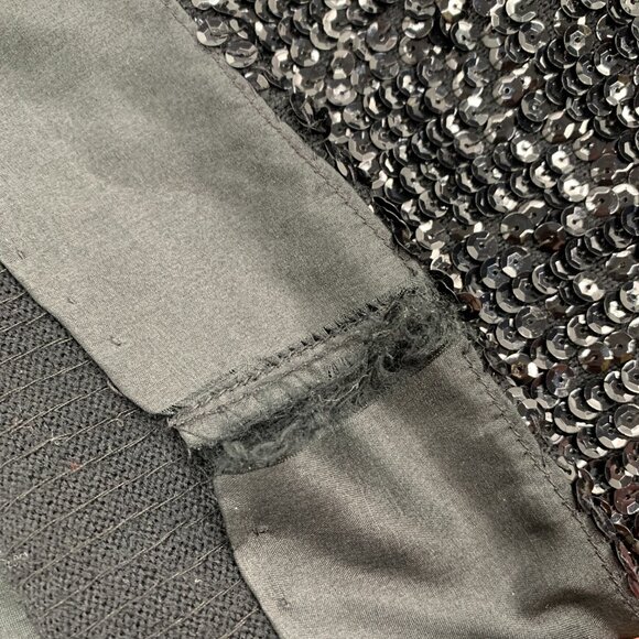 Valentina 60s Black Wool Sequin Sleeveless Shift Dress | Size L/XL - Picture 6 of 14